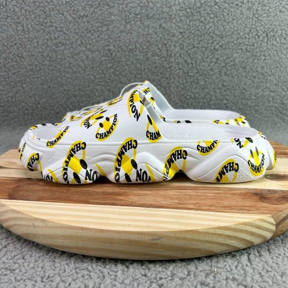Champion Men\'s Meloso Squish Smile Slides Sandals White Black Yellow Sz 10 main image 5